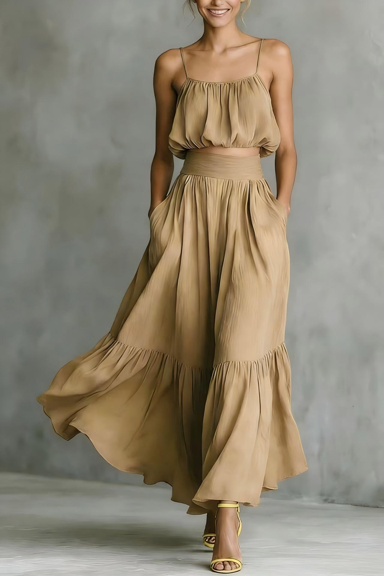 Two - piece High - waist Flared Skirt Set - LADYLINE X