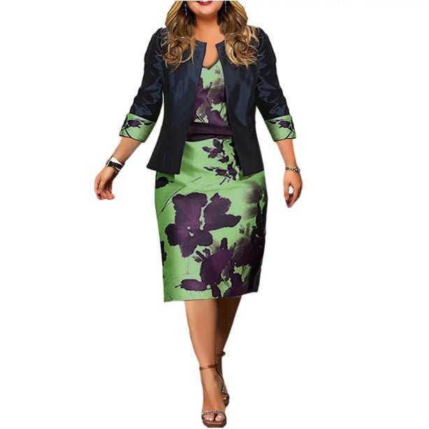 Two - piece Short Three - quarter Sleeve Top Large Size Women's Hip Skirt - LADYLINE X