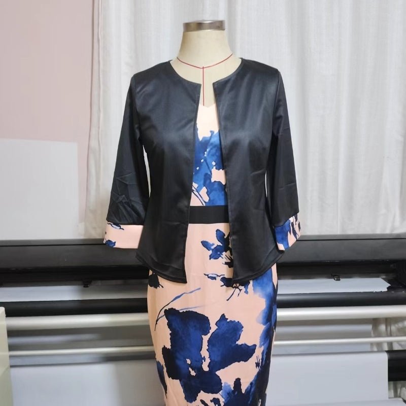 Two - piece Short Three - quarter Sleeve Top Large Size Women's Hip Skirt - LADYLINE X