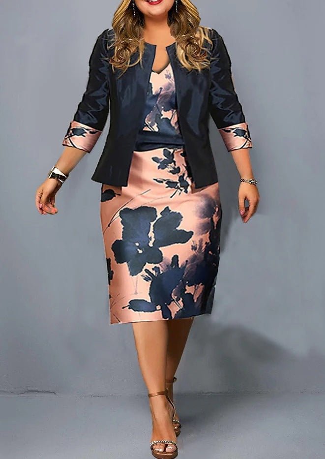 Two - piece Short Three - quarter Sleeve Top Large Size Women's Hip Skirt - LADYLINE X