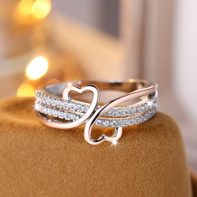 Two - tone Heart Ring With Zircon Inlay Minimalist Heart Design - LADYLINE X