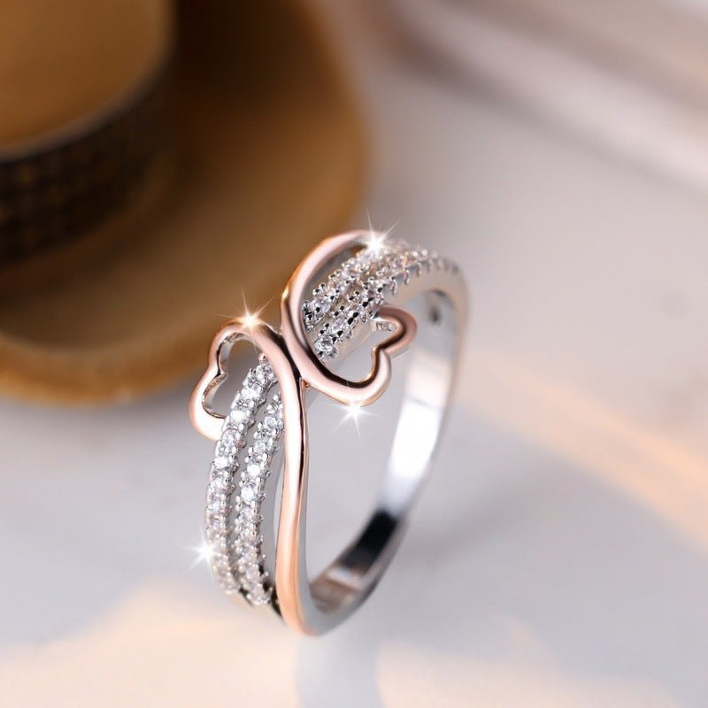 Two - tone Heart Ring With Zircon Inlay Minimalist Heart Design - LADYLINE X