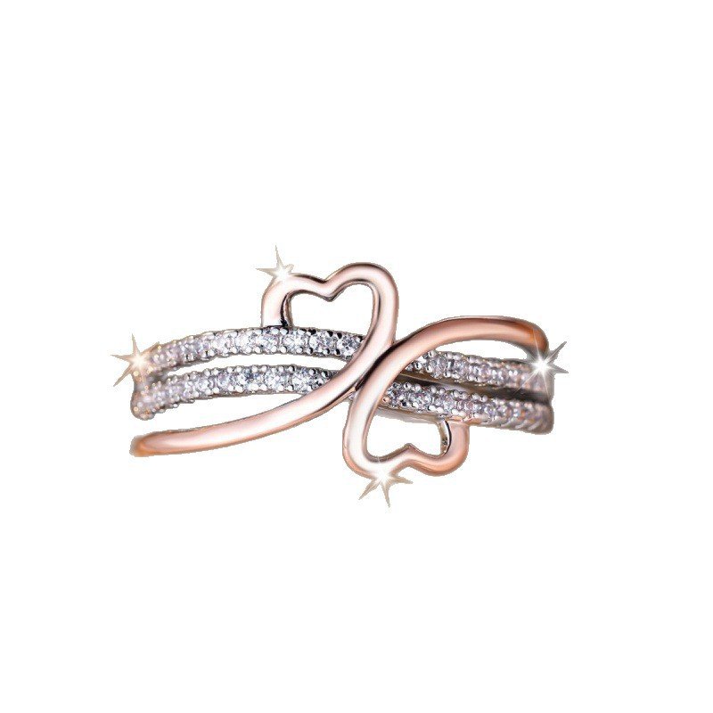 Two - tone Heart Ring With Zircon Inlay Minimalist Heart Design - LADYLINE X