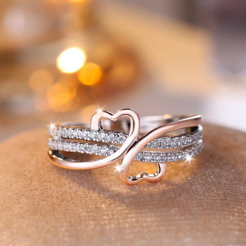 Two - tone Heart Ring With Zircon Inlay Minimalist Heart Design - LADYLINE X