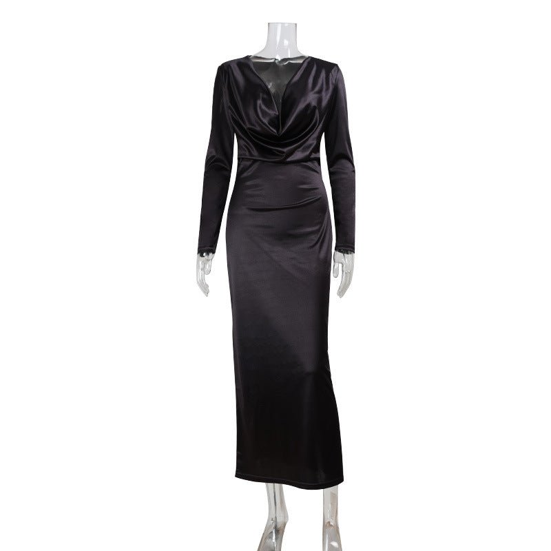 V - neck Satin - gloss Silk Evening Gown Dress - LADYLINE X