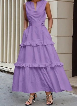 V - neck Sleeveless Fitted Waist Ruffle Dress - LADYLINE X