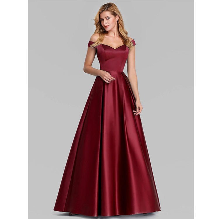 V - Neck Solid Color Long Vintage Gown Dress - LADYLINE X