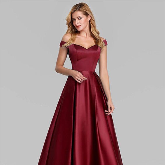 V - Neck Solid Color Long Vintage Gown Dress - LADYLINE X