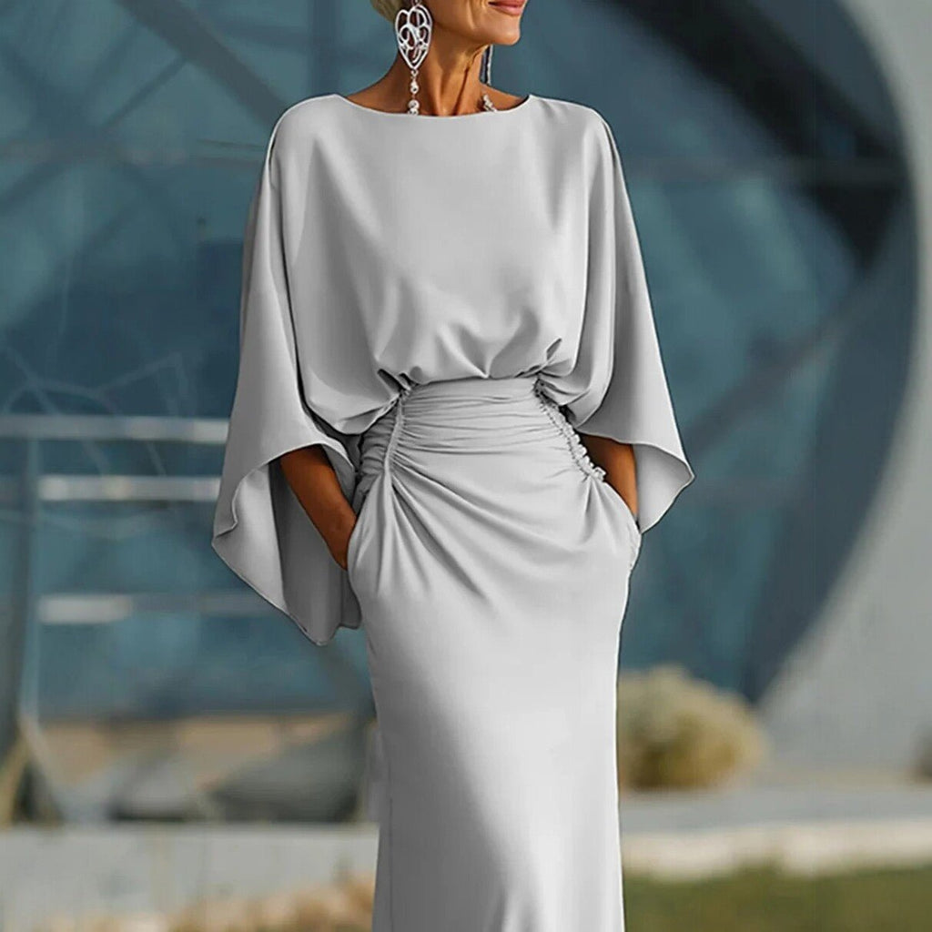 V - neck Waist Trimming Ruffles Elegant Dress - LADYLINE X