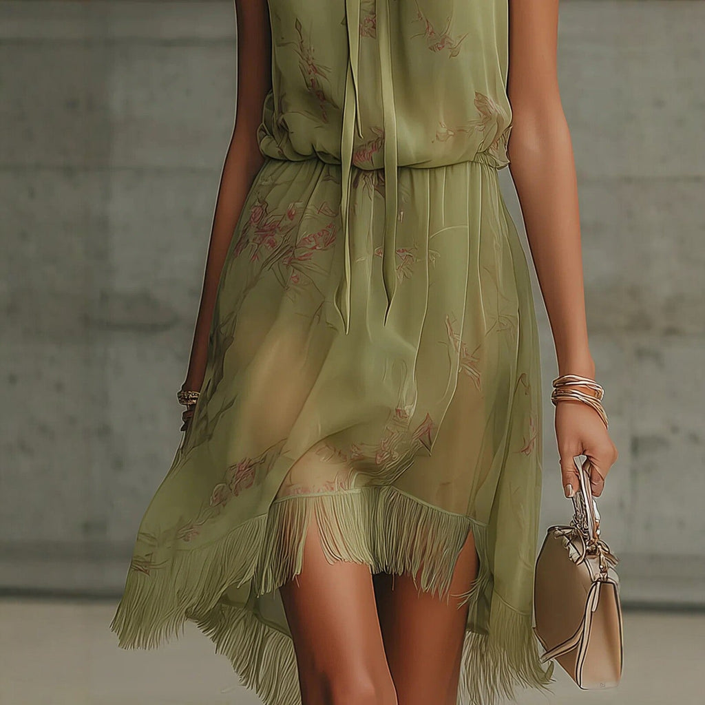 V - neck Waist Trimming Ruffles Elegant Dress - LADYLINE X