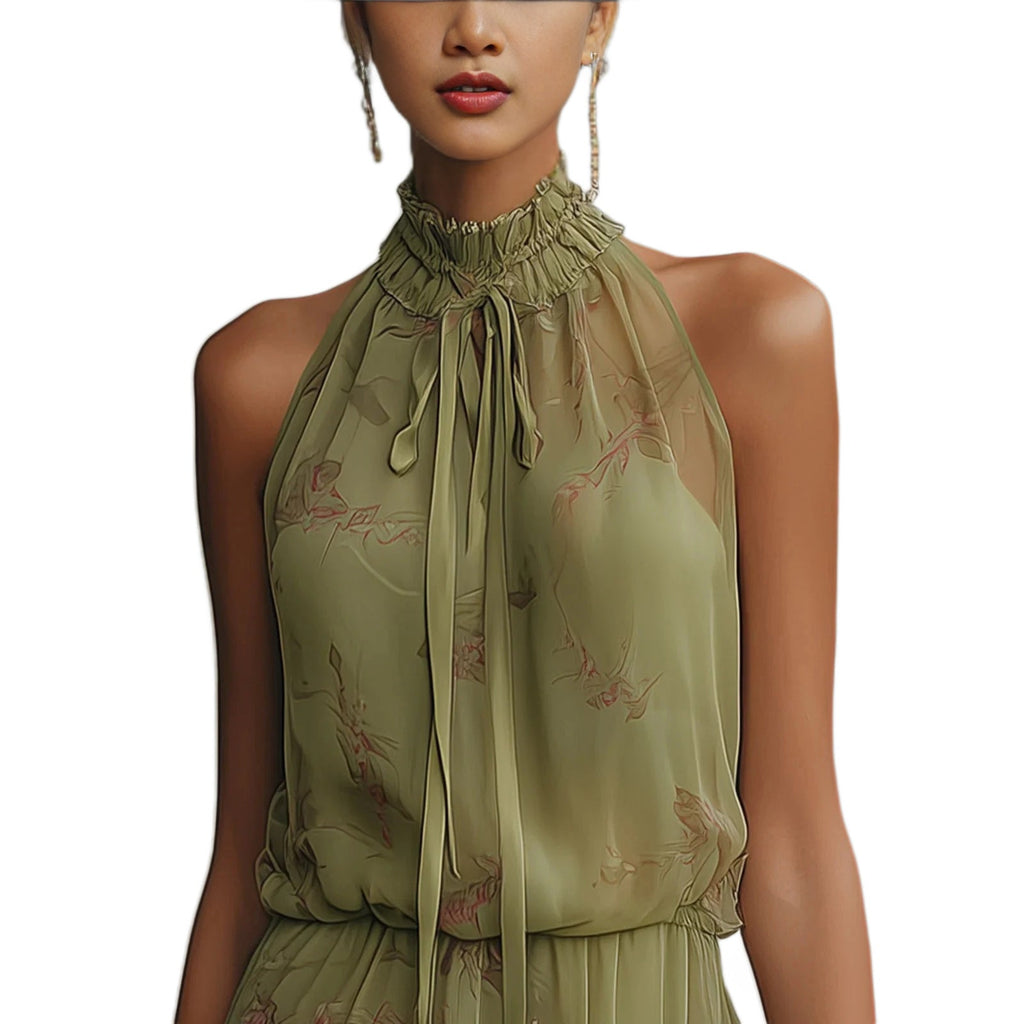 V - neck Waist Trimming Ruffles Elegant Dress - LADYLINE X