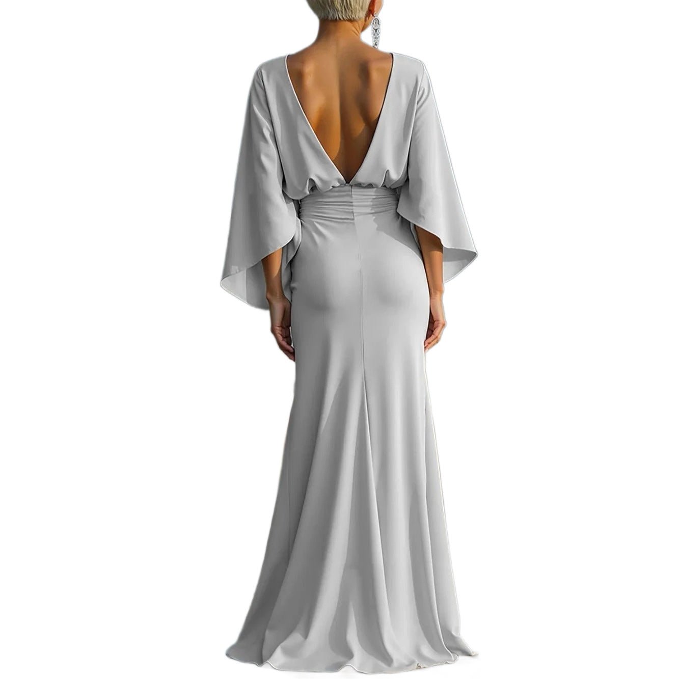 V - neck Waist Trimming Ruffles Elegant Dress - LADYLINE X