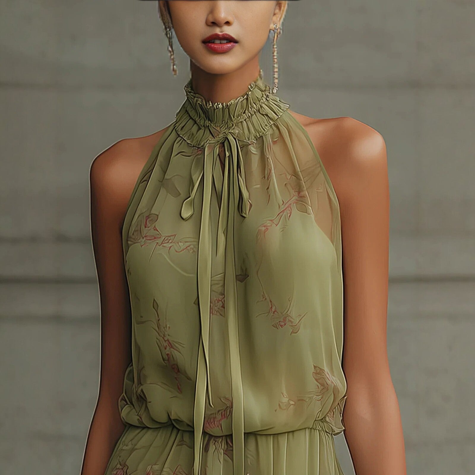 V - neck Waist Trimming Ruffles Elegant Dress - LADYLINE X