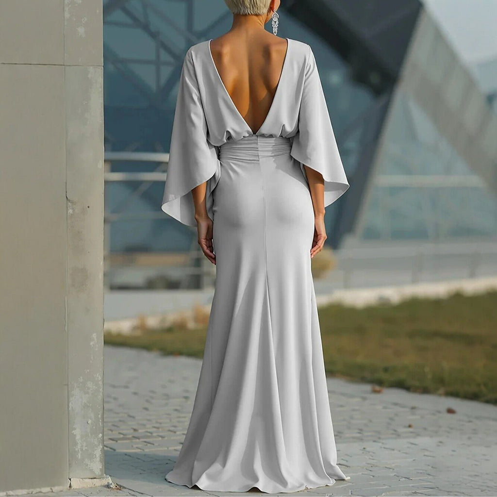 V - neck Waist Trimming Ruffles Elegant Dress - LADYLINE X