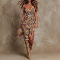 V - neck Waist Trimming Ruffles Elegant Dress - LADYLINE X