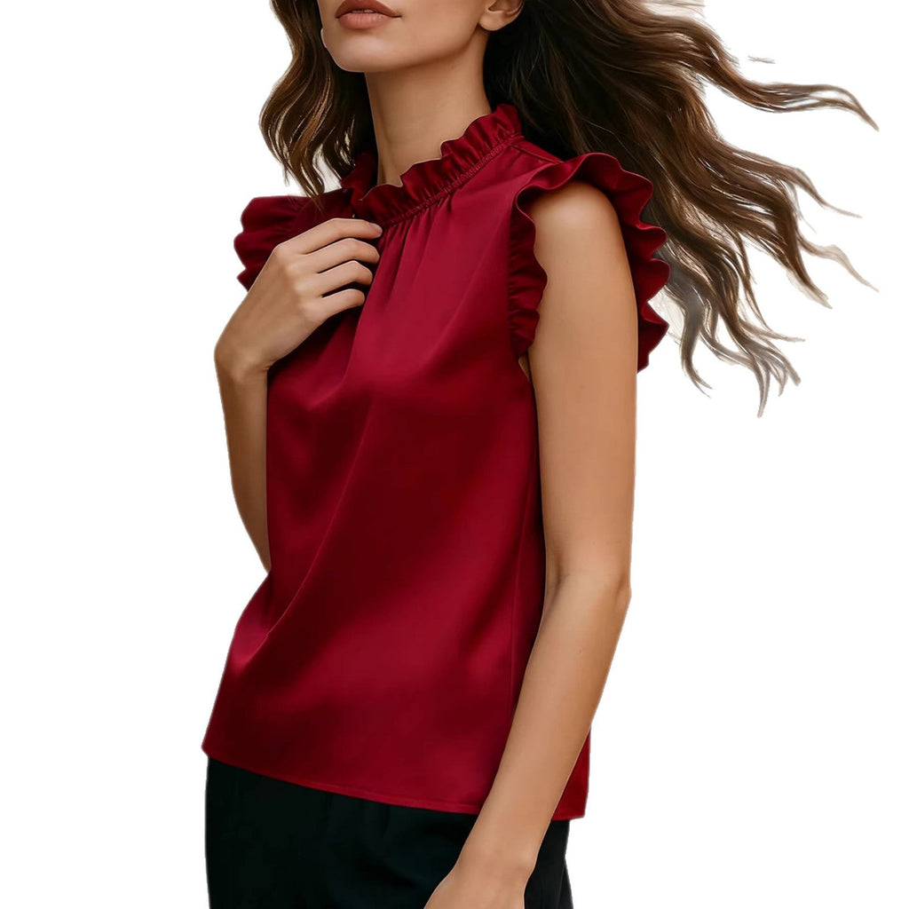 Versatile Commuter Shirt With Bishop Sleeves And A Ruffled Stand Collar - LADYLINE X