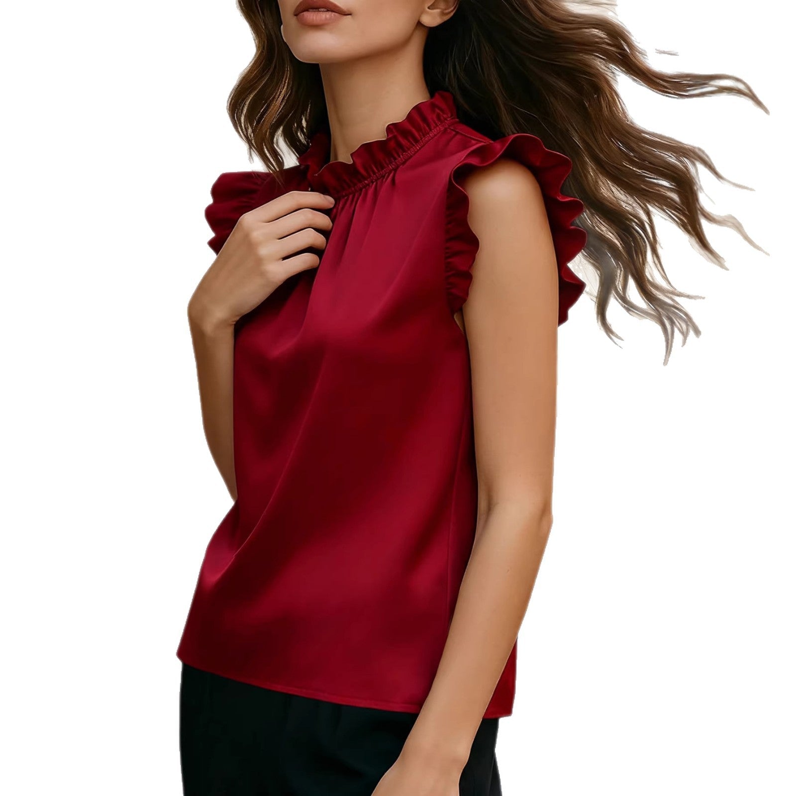 Versatile Commuter Shirt With Bishop Sleeves And A Ruffled Stand Collar - LADYLINE X