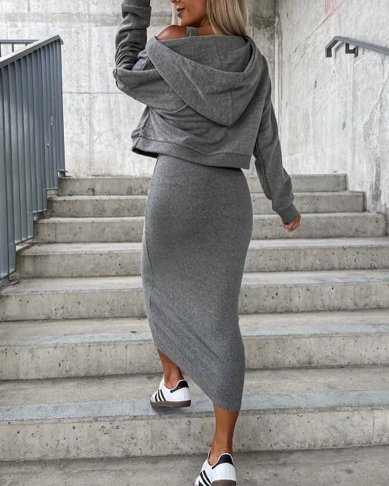 Vest Dress V - neck Hooded Hoodie Short Top Suit - LADYLINE X