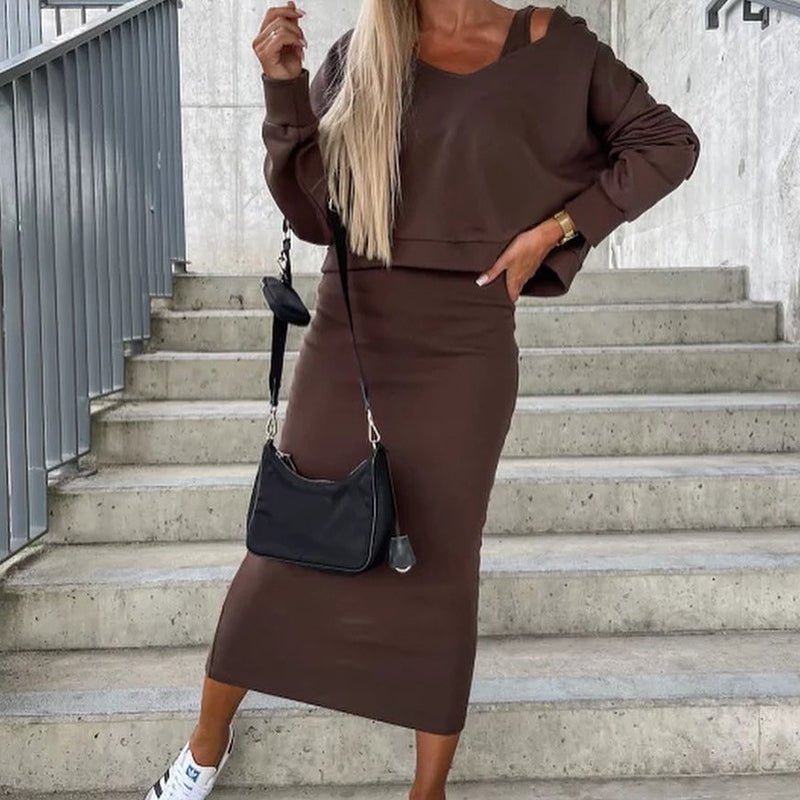 Vest Dress V - neck Hooded Hoodie Short Top Suit - LADYLINE X