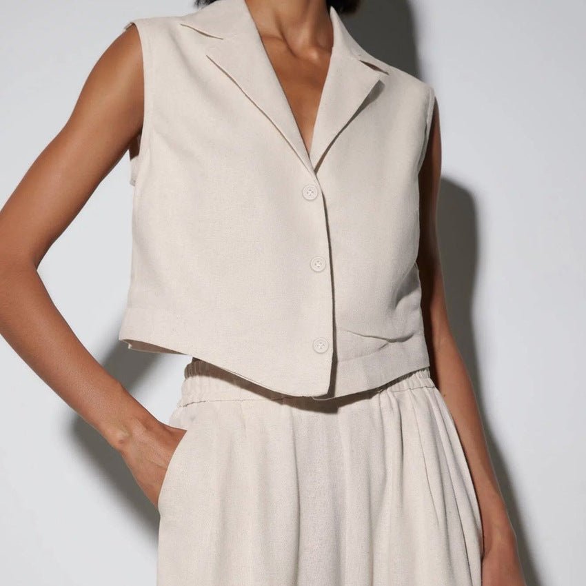 Vest High Waist Wide Leg Pants Suit Solid Color - LADYLINE X