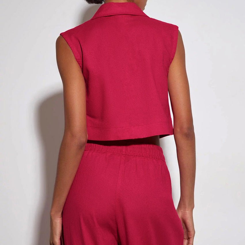Vest High Waist Wide Leg Pants Suit Solid Color - LADYLINE X