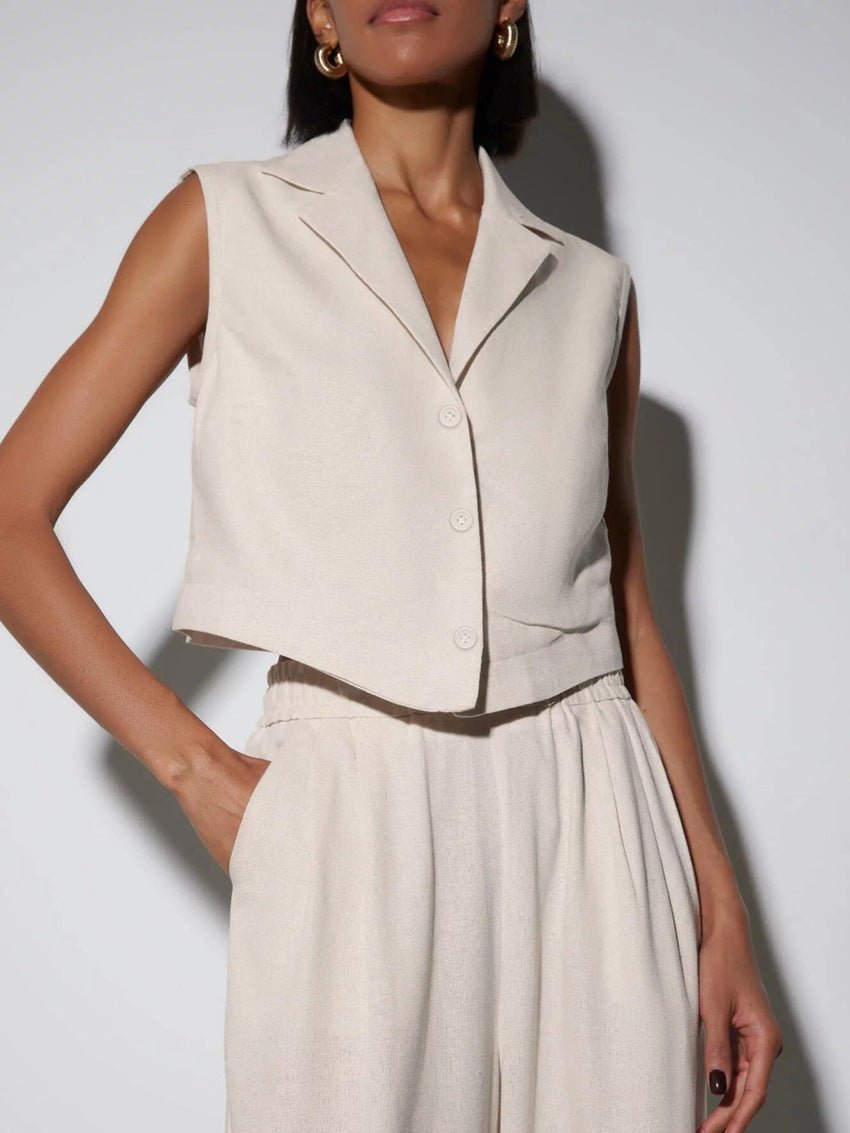 Vest High Waist Wide Leg Pants Suit Solid Color - LADYLINE X