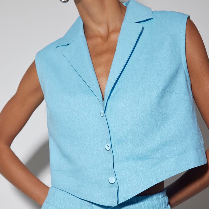 Vest High Waist Wide Leg Pants Suit Solid Color - LADYLINE X
