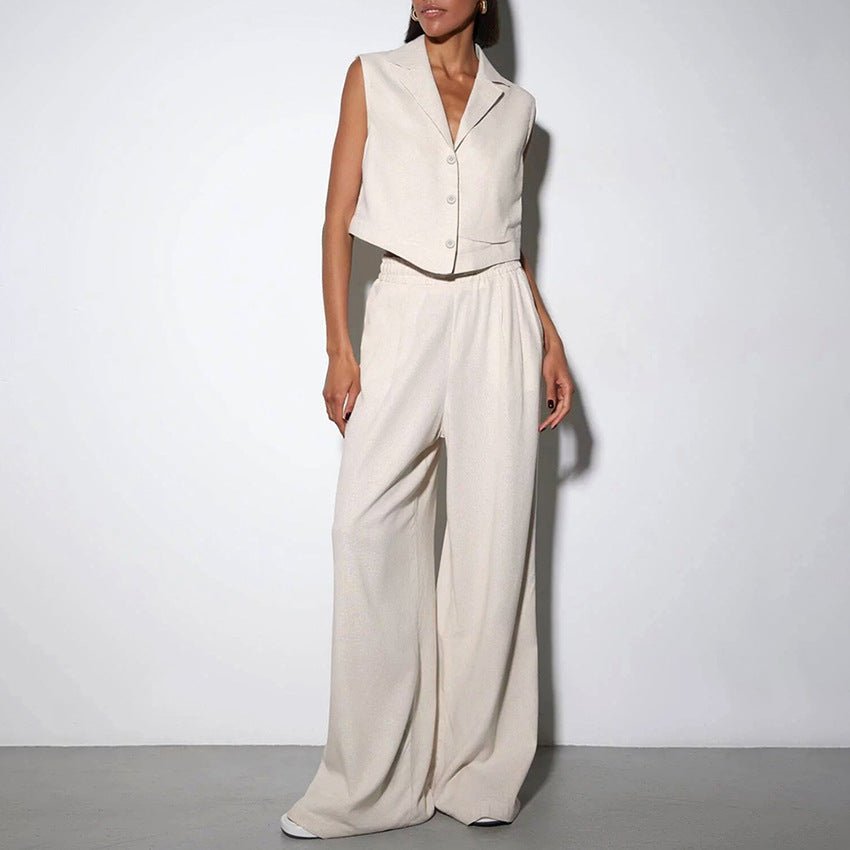 Vest High Waist Wide Leg Pants Suit Solid Color - LADYLINE X