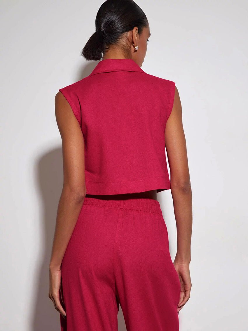 Vest High Waist Wide Leg Pants Suit Solid Color - LADYLINE X