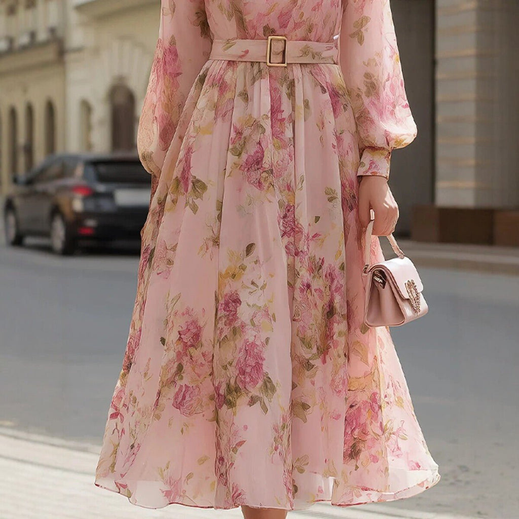 Waist - cinching Lace - up Elegant Chic Maxi Dress - LADYLINE X