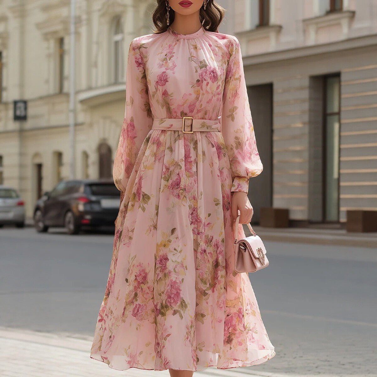 Waist - cinching Lace - up Elegant Chic Maxi Dress - LADYLINE X