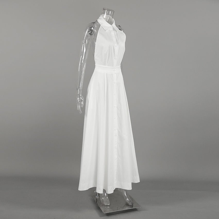 White Cotton Sleeveless Halter Dress - LADYLINE X