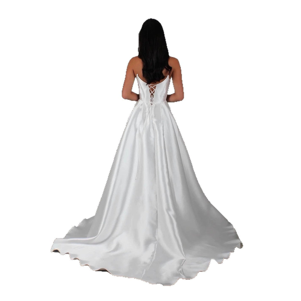White Satin Slit Pocket Bandage Wedding Dress - LADYLINE X