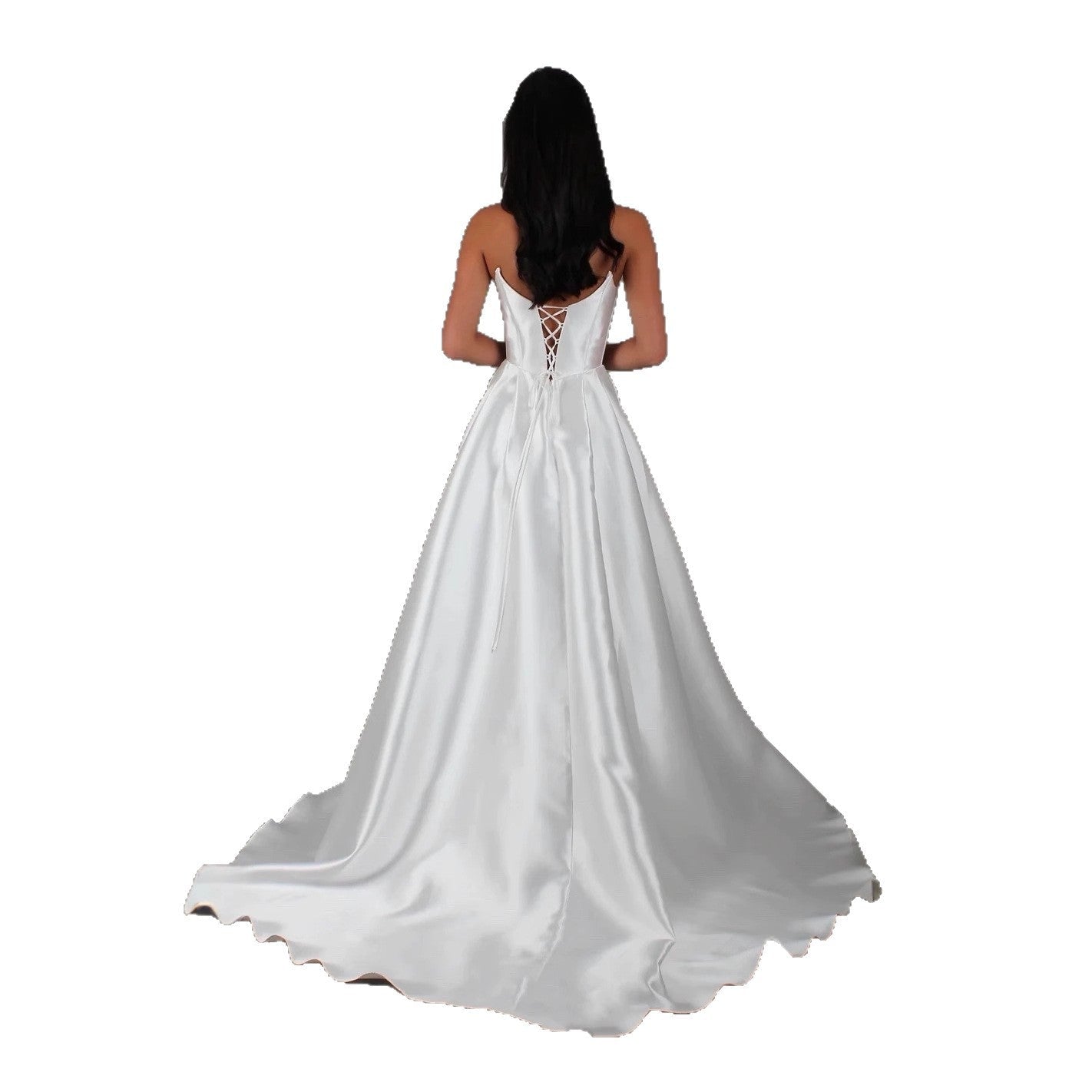 White Satin Slit Pocket Bandage Wedding Dress - LADYLINE X