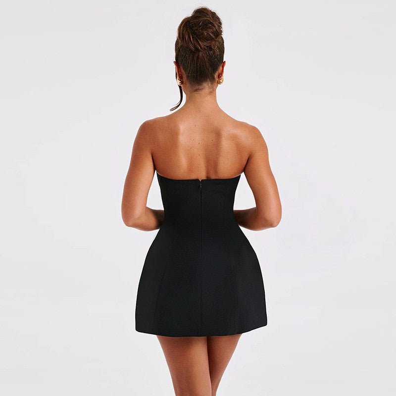 Women Mini Dress, Strapless Backless Solid Slim Fit A - line Summer Tube Clubwear - LADYLINE X