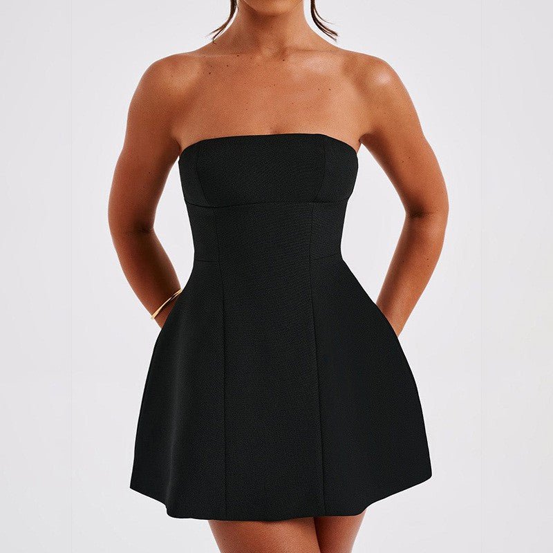Women Mini Dress, Strapless Backless Solid Slim Fit A - line Summer Tube Clubwear - LADYLINE X