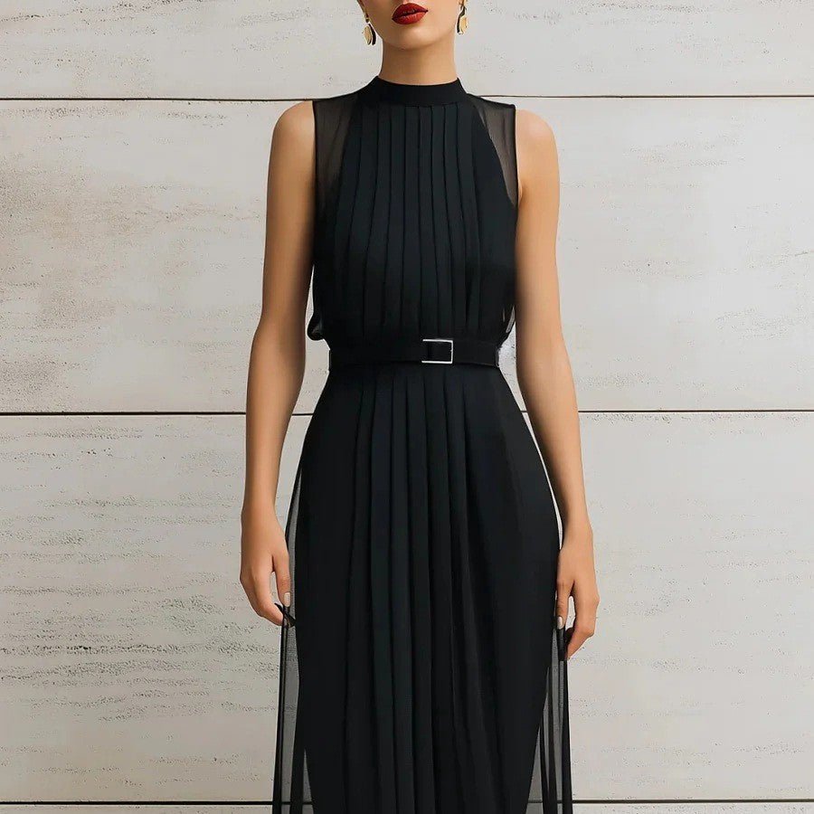 Womens Black Mesh - Panel High - Neck Sleeveless Dress - LADYLINE X