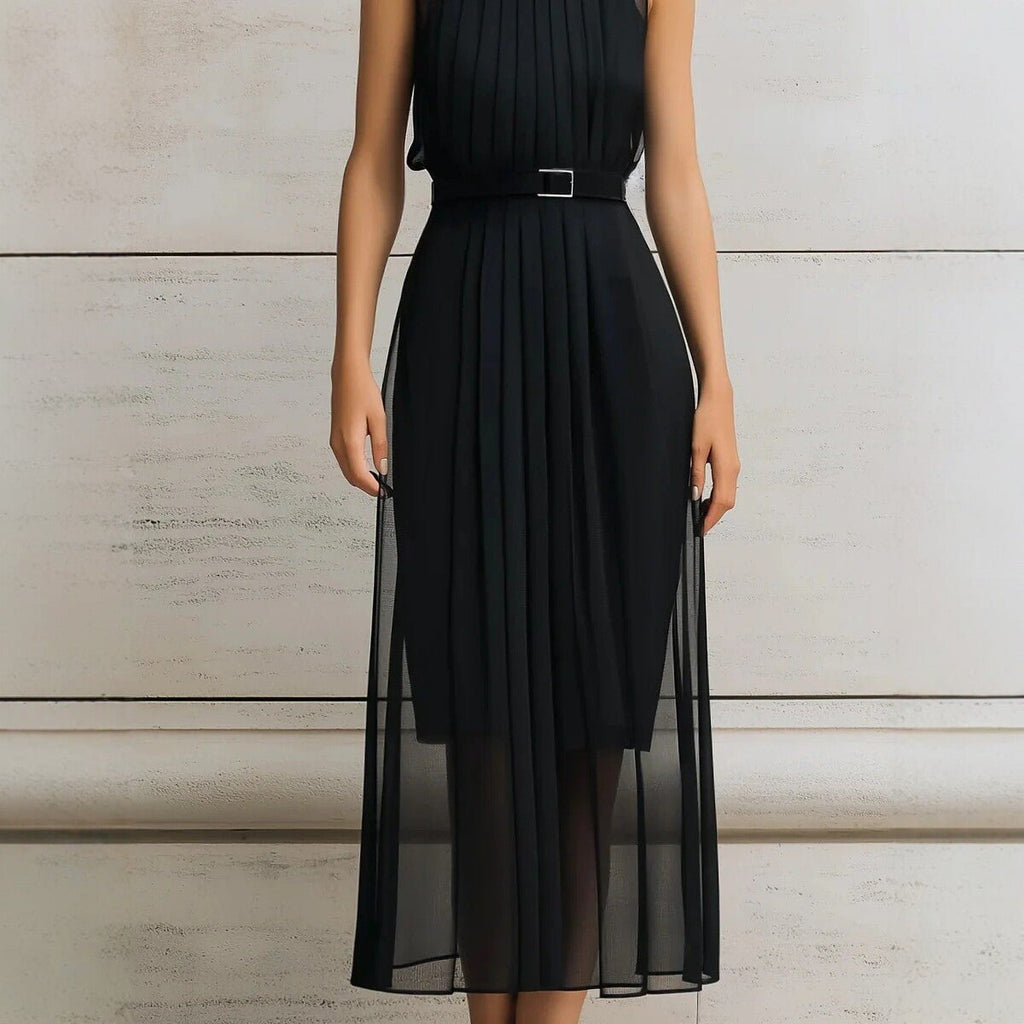 Womens Black Mesh - Panel High - Neck Sleeveless Dress - LADYLINE X
