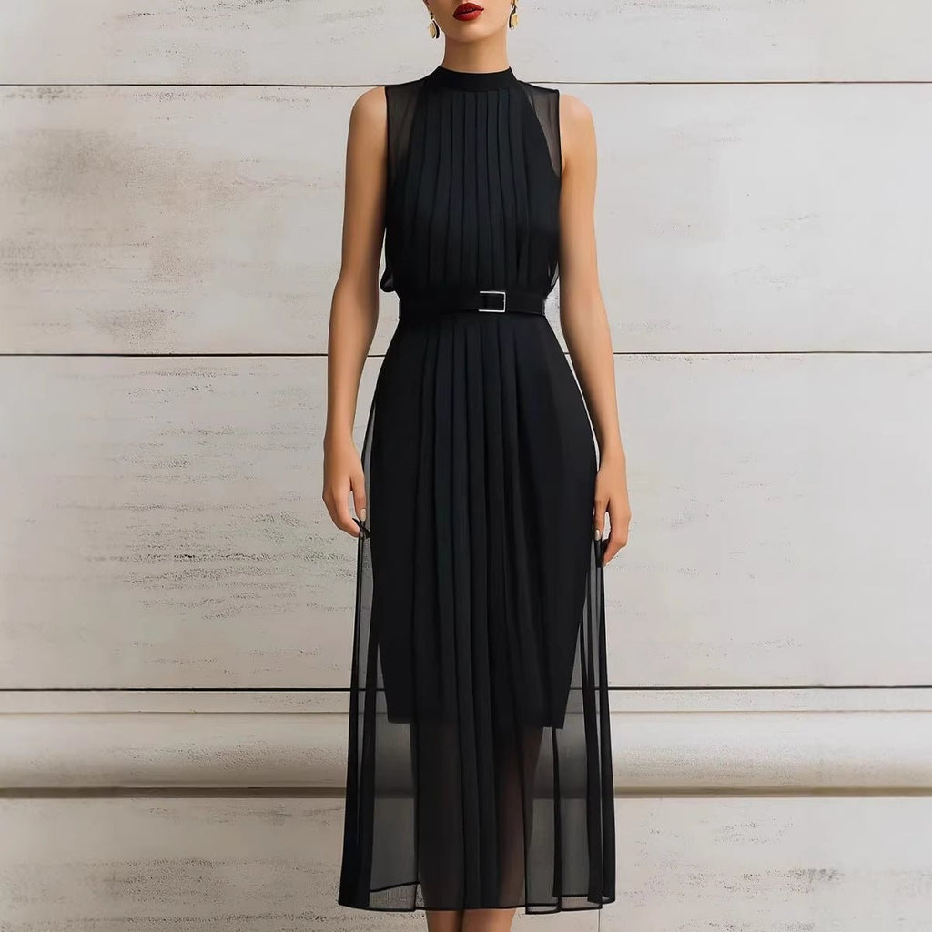 Womens Black Mesh - Panel High - Neck Sleeveless Dress - LADYLINE X