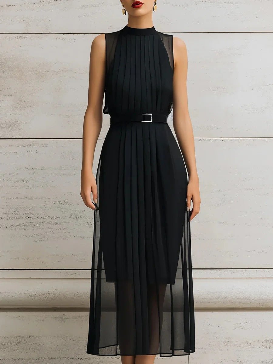 Womens Black Mesh - Panel High - Neck Sleeveless Dress - LADYLINE X