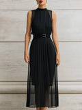 Womens Black Mesh - Panel High - Neck Sleeveless Dress - LADYLINE X