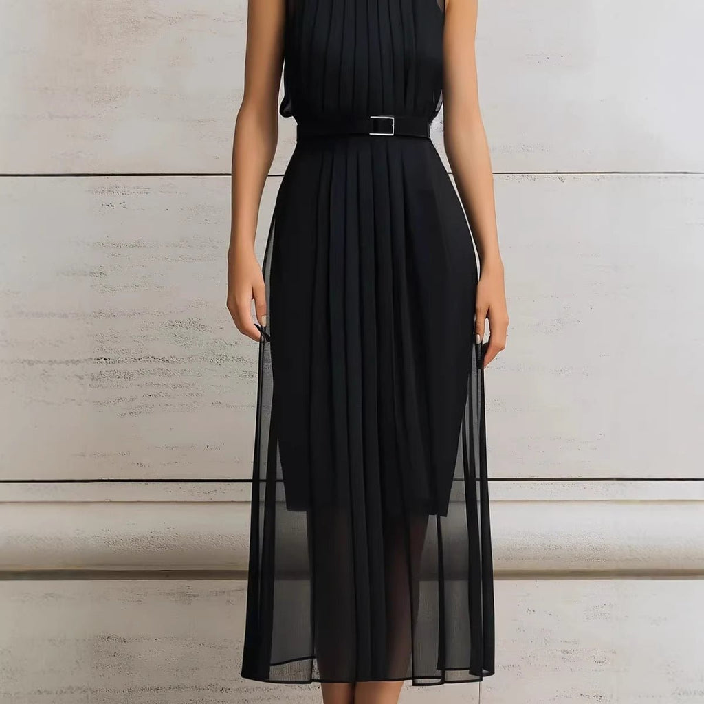 Womens Black Mesh - Panel High - Neck Sleeveless Dress - LADYLINE X