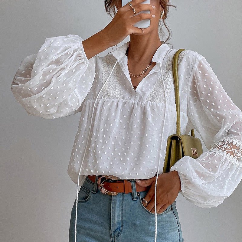 Womens Casual Loose Lace - Patchwork Blouse For Commuting - LADYLINE X