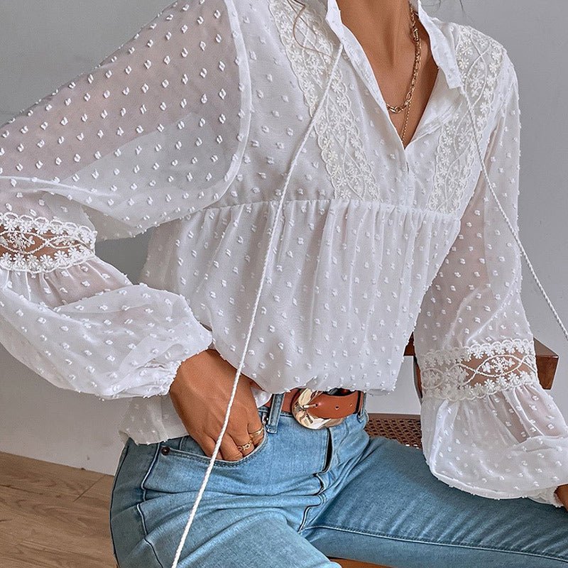 Womens Casual Loose Lace - Patchwork Blouse For Commuting - LADYLINE X