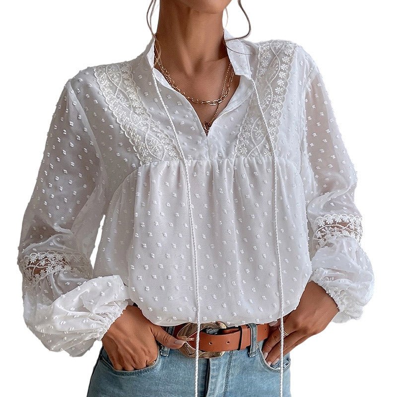 Womens Casual Loose Lace - Patchwork Blouse For Commuting - LADYLINE X