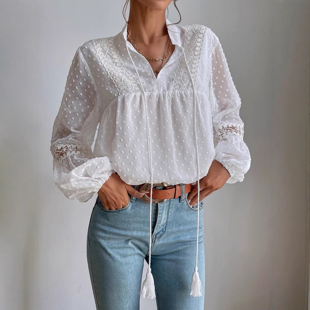 Womens Casual Loose Lace - Patchwork Blouse For Commuting - LADYLINE X