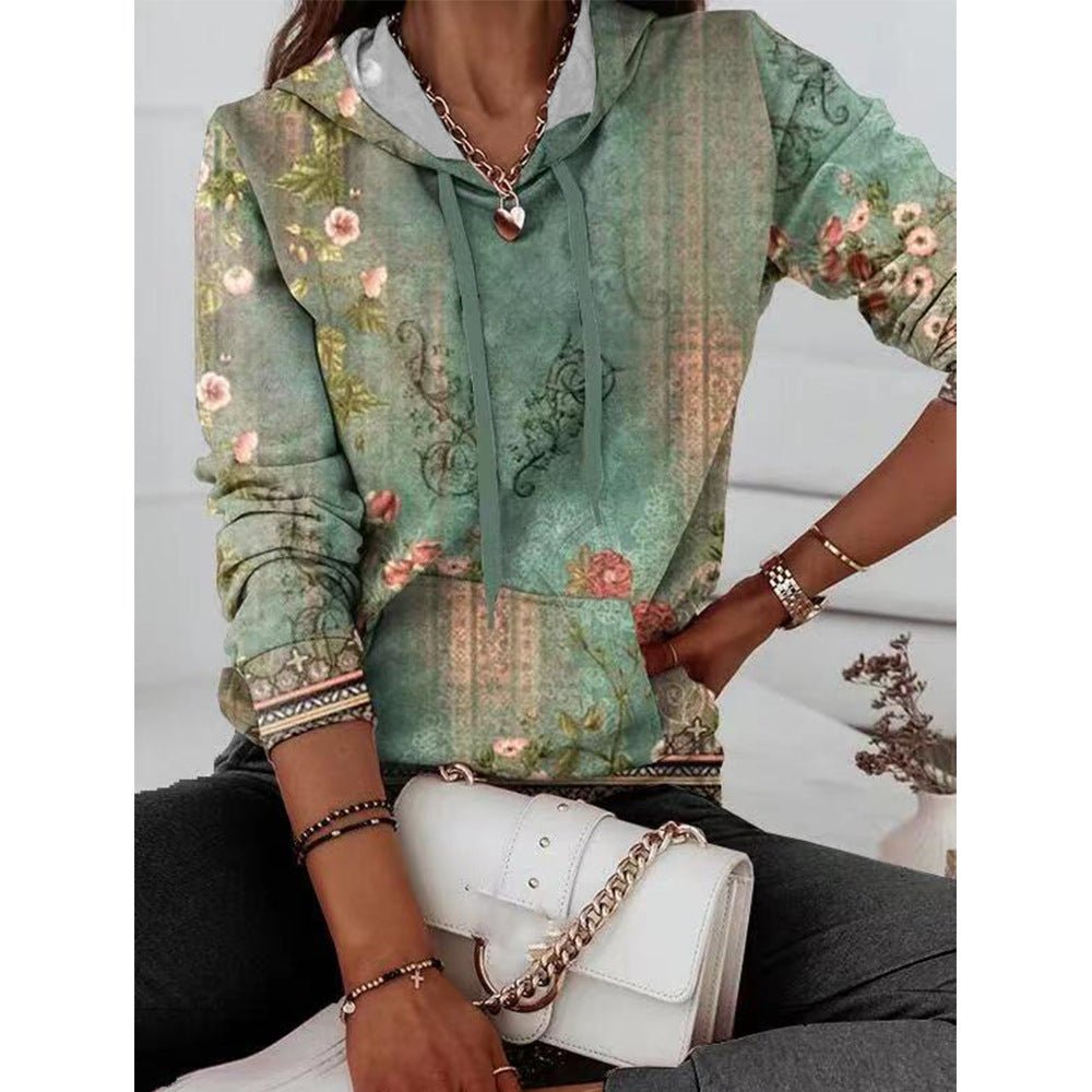 Womens Casual Printed Hoodie With Pockets - LADYLINE X