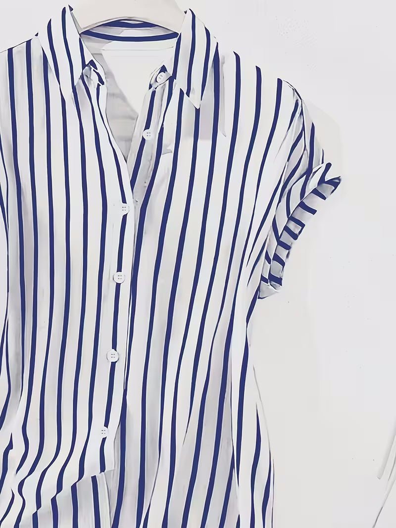 Womens Casual Striped Retro New Arrival Printed Short - Sleeve Shirt - LADYLINE X