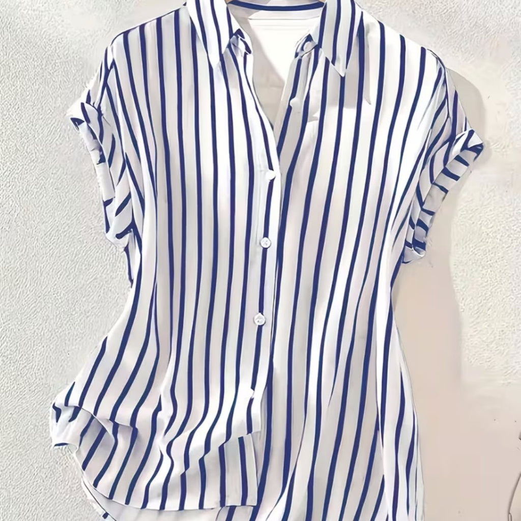 Womens Casual Striped Retro New Arrival Printed Short - Sleeve Shirt - LADYLINE X