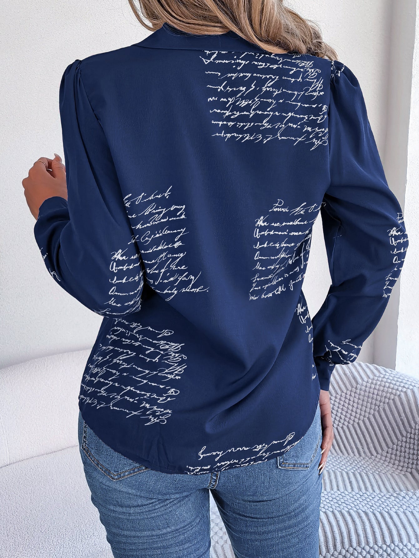 Women's Casual Versatile Letter Print Notched Lapel Long Sleeve Shirt - LADYLINE X
